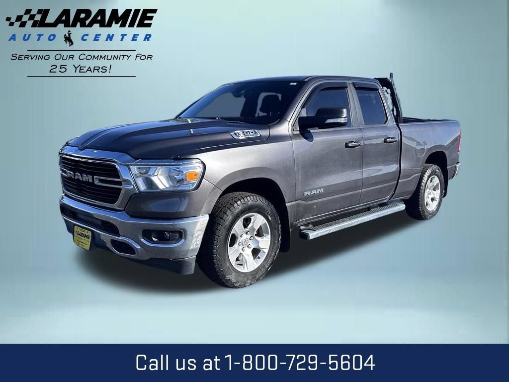 2021 RAM 1500 Big Horn Quad Cab 4x4 6'4" Box in Gray — front three-quarter view