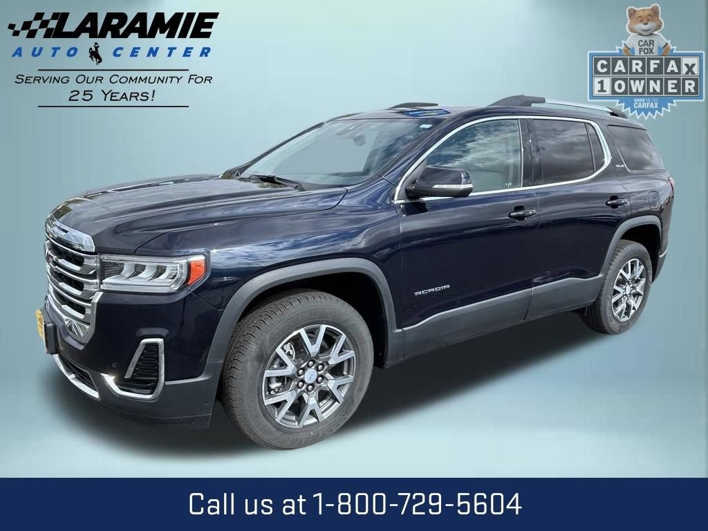2021 GMC Acadia SLE in Midnight Blue Metallic — front three-quarter view