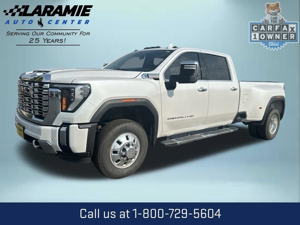 2024 GMC Sierra 3500 HD Denali DRW in White Frost Tricoat — front three-quarter view