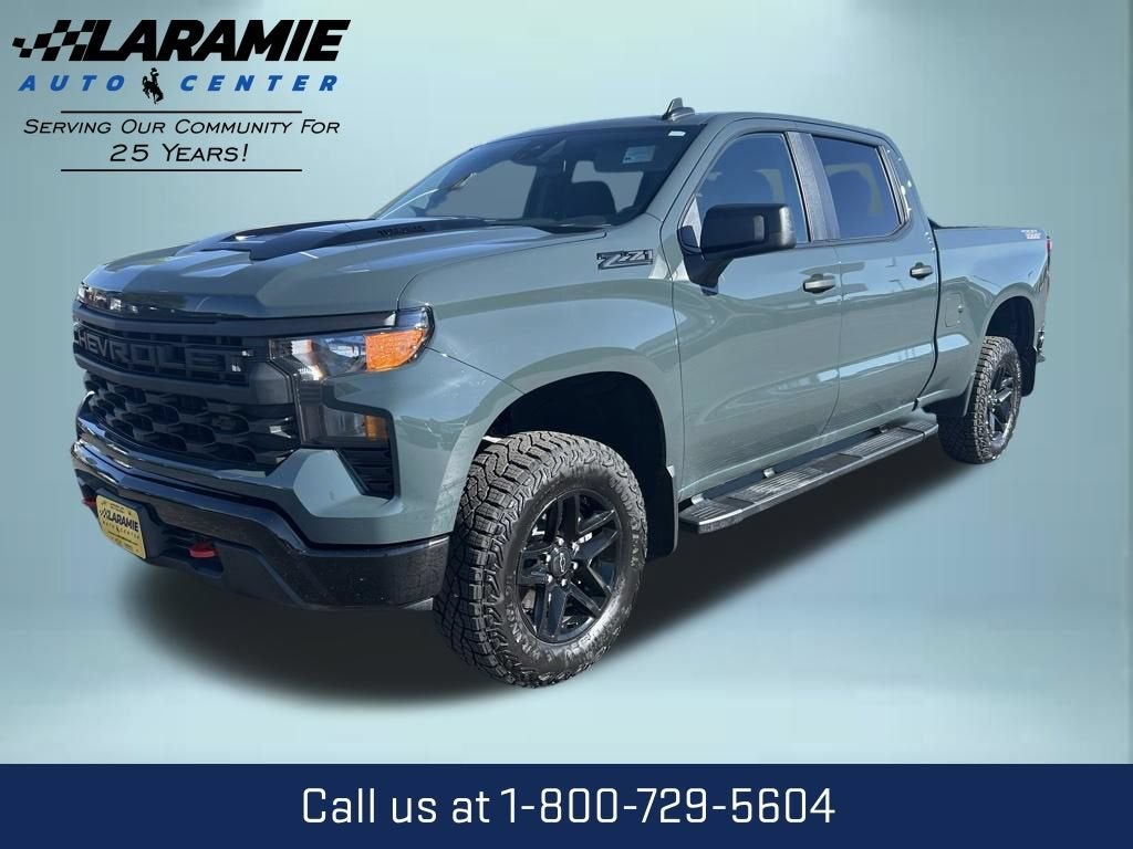 2026 Chevrolet Silverado 1500 Custom Trail Boss in Cypress Gray — front three-quarter view