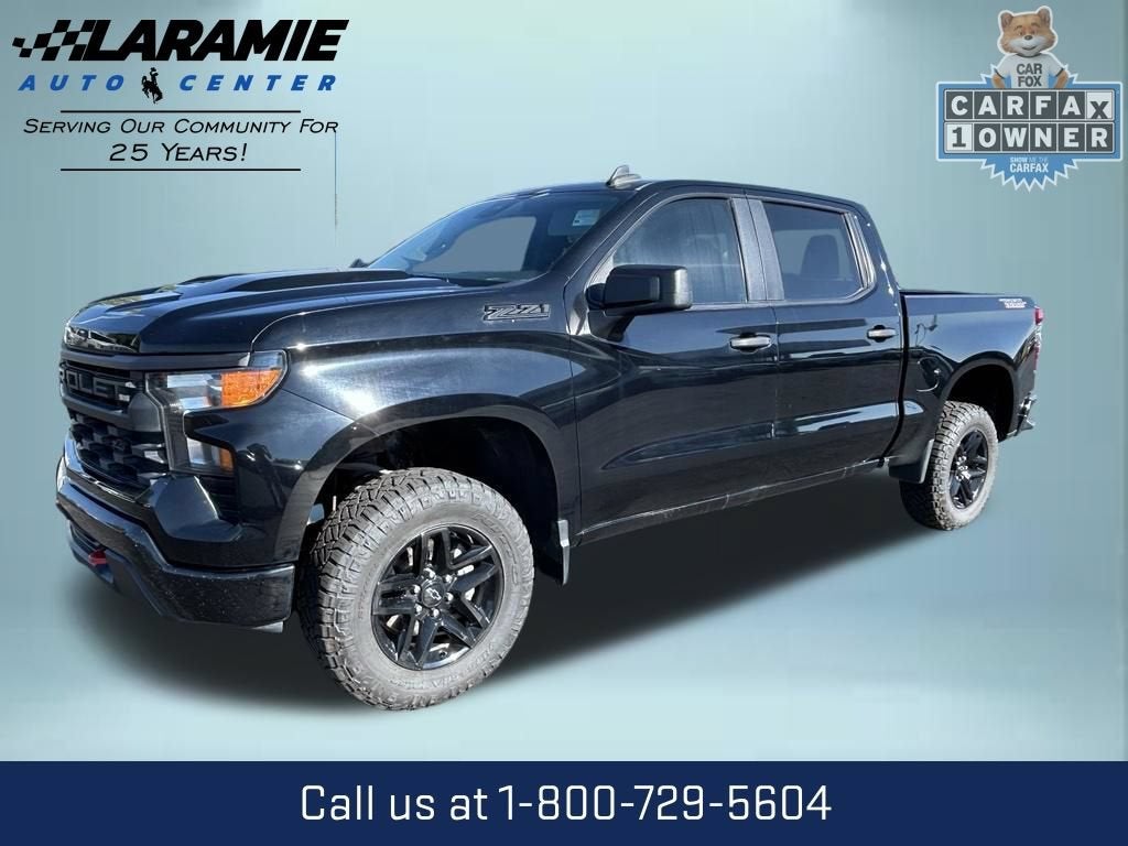 2023 Chevrolet Silverado 1500 Custom Trail Boss in Black — front three-quarter view